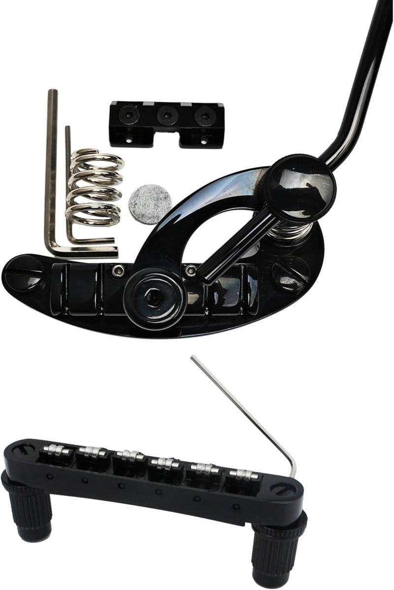 guyker Guitar Bridge Stop Bar Tailpiece Tremolo TM85-S and GM005 Tune-O-Matic Roller Saddle Bridge Combo Replacement Part Compatible with Les Paul LP SG 6 String Electric Guitars, Black - Image 1